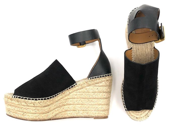 Sandali Chloé espadrillas con plateau e zeppa in pelle nera