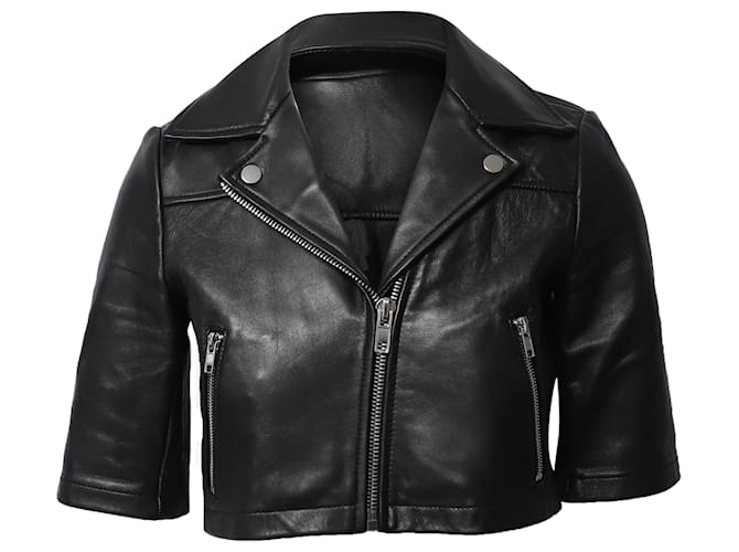 Maje Brittany Cropped Jacket in Black Lambskin Leather  ref.504323