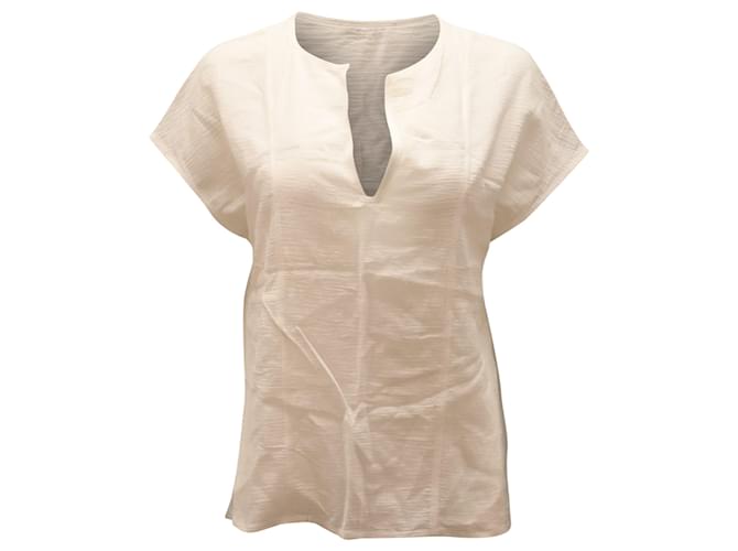 Vince – Kurzärmlige Bluse mit geteiltem Ausschnitt aus weißer Baumwolle  ref.504347