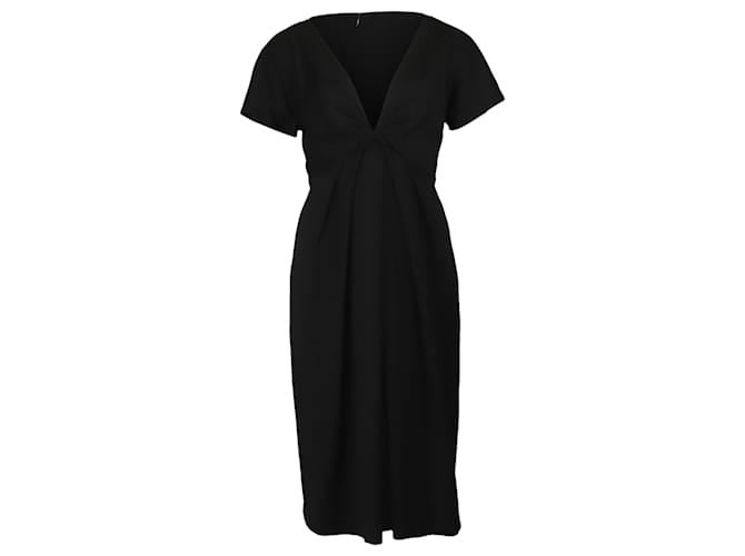 Alexander Mcqueen V-Neck Midi Dress in Black Wool  ref.504360