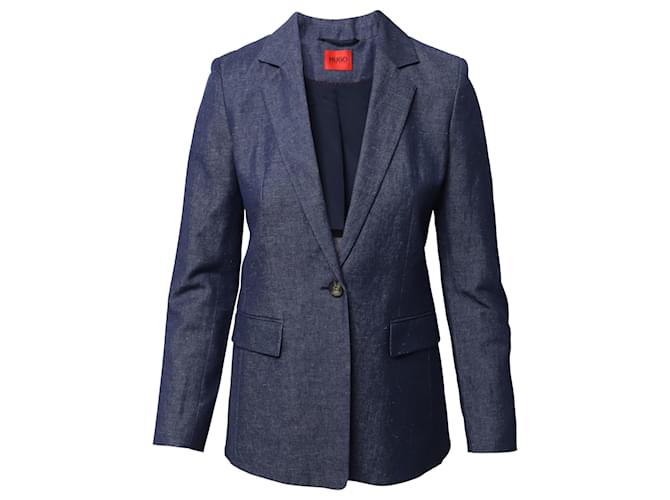 Hugo Boss Hugo Denim Single-Breasted Jacket Blazer in Navy Blue Cotton Denim  ref.504361