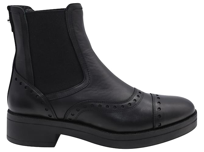 MAX & CO. Perforated Ankle Boots in Black Leather  ref.504362