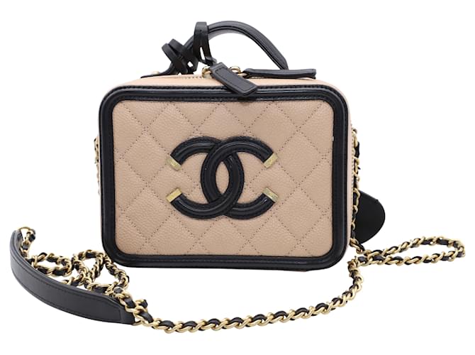 Chanel Small CC Filigree Vanity Case in Beige Leather ref.504365