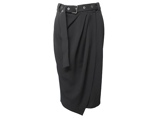 Brunello Cucinelli Belted Wrap Midi Skirt in Black Cotton  ref.504369