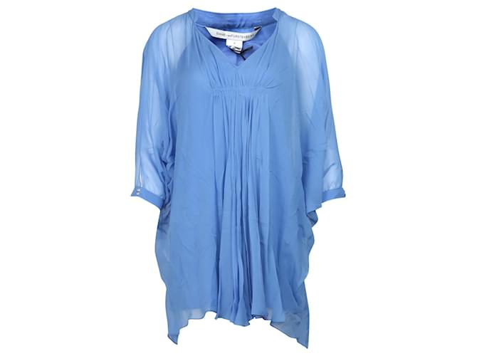 Diane Von Furstenberg Vestido Camisa Solta em Seda Azul  ref.504400