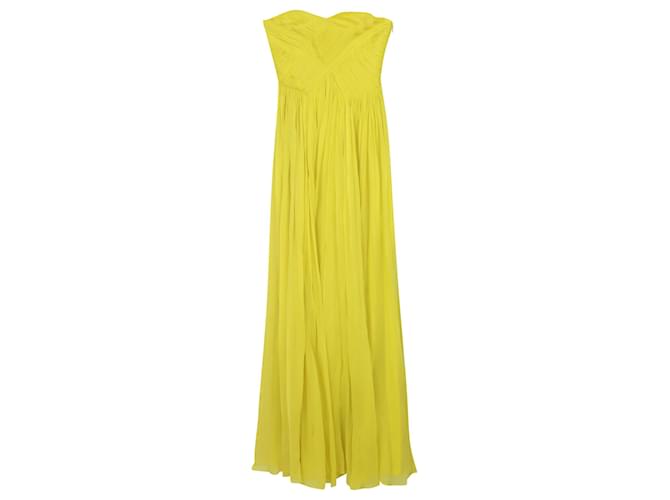 Tibi Ruched Evening Gown in Yellow Silk   ref.504404