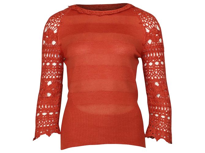 Carolina Herrera Häkelpullover aus orangefarbenem Kaschmir