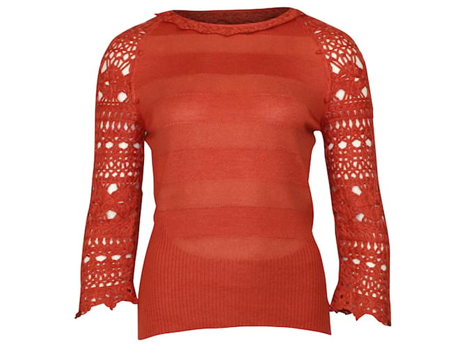 Carolina Herrera Crochet Sweater in Orange Cashmere Wool  ref.504415