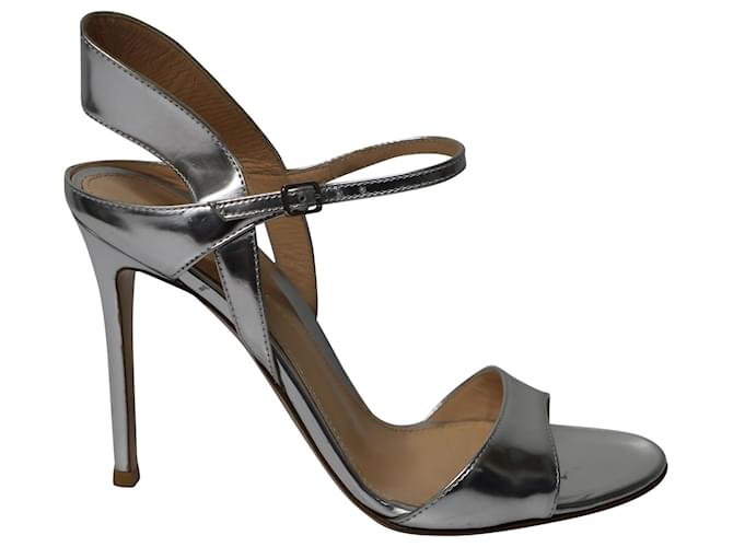 Gianvito Rossi Ankle Strap Sandals in Silver Leather Silvery  ref.504422