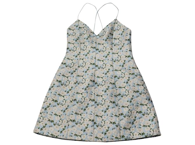 Alice + Olivia Tayla Floral Mini Dress in Blue Print Polyester  ref.504426