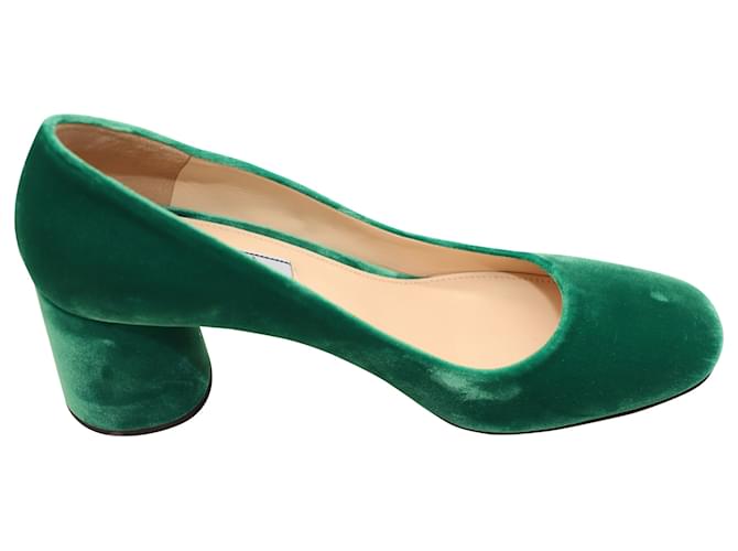 Prada 90mm Block Heels in Green Velvet  ref.504458
