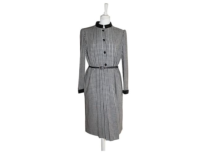 Valentino "Miss V" Vintage Hahnentritt-Kleid Schwarz Weiß Wolle  ref.504520