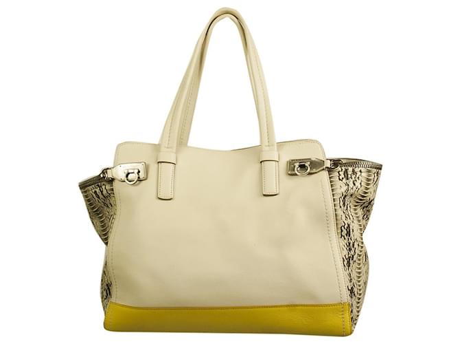 Salvatore Ferragamo cream & yellow leather plus snakeskin tote shopper bag Multiple colors  ref.504716