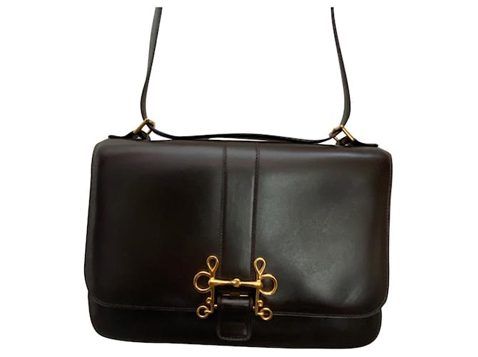 Hermès Bag Sologne Box Dark brown Leather  ref.504732