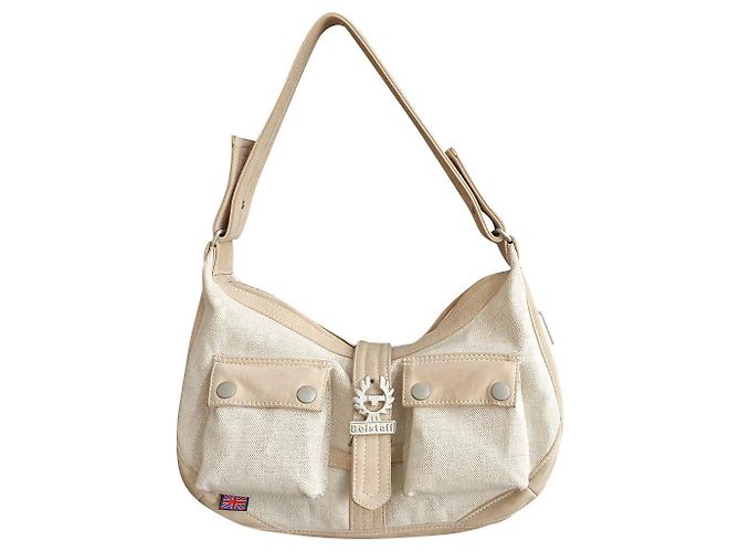 Borsa Belstaff beige in pelle e lino