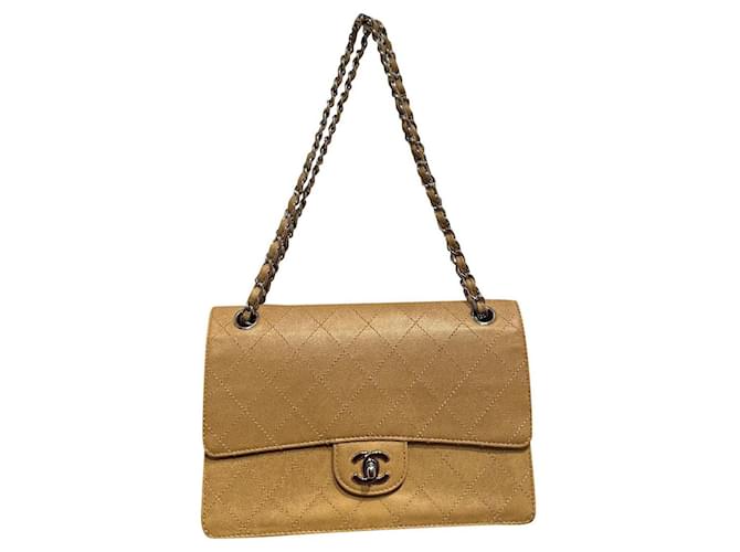 Chanel TIMELESS Beige Silver hardware Leather  ref.504748