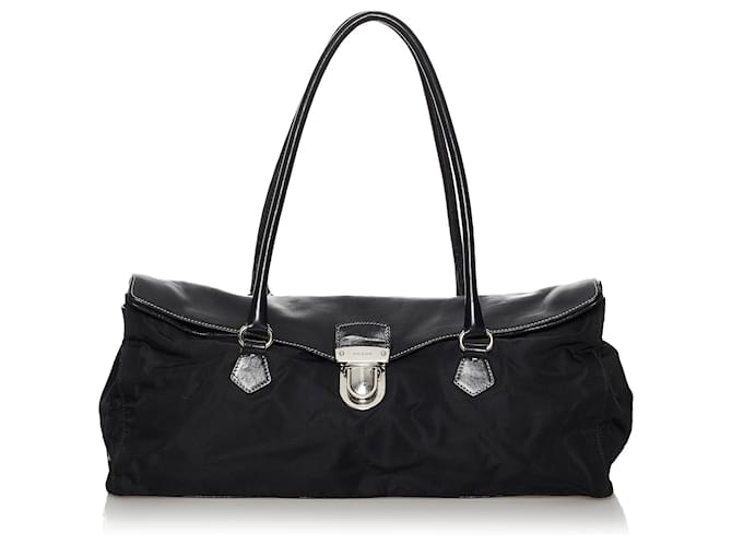 ビンテージ PRADA  TESSUTO EASY  バッグ Prada Black Tessuto Easy Shoulder Bag Leather Pony-style