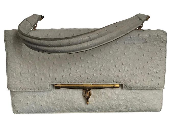 Bolsa de mão Hermès Palonnier em couro de avestruz Eggshell Fora de branco