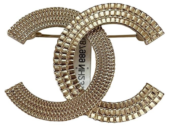 Large Gold CC Logo Metal Pin Brooch