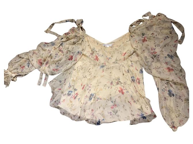 Blusa Christian Dior de seda e renda floral creme