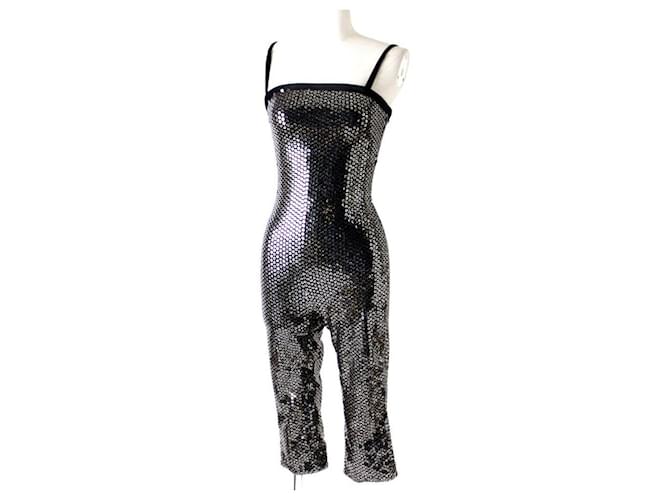 *[Used] CHANEL Ladies Logo Sequin JIMP SUIT All-in-one / Combination Black x Gold Size 34 Polyester Nylon  ref.504993