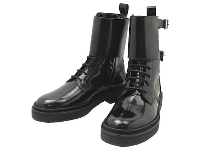 Balmain pour H&M *[Used] H & M x Balmain Combat Boots Men's Boots Black Black Size 40 (Approx. 25.5 cm) Patent Leather Fastener Short Limited Collaboration Combat Boots  ref.505006