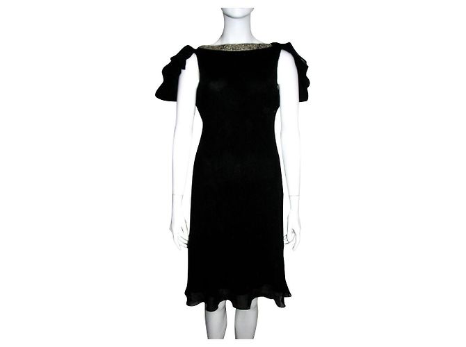 Schwarzes Seidenkleid von Marchesa Notte mit Goldrand