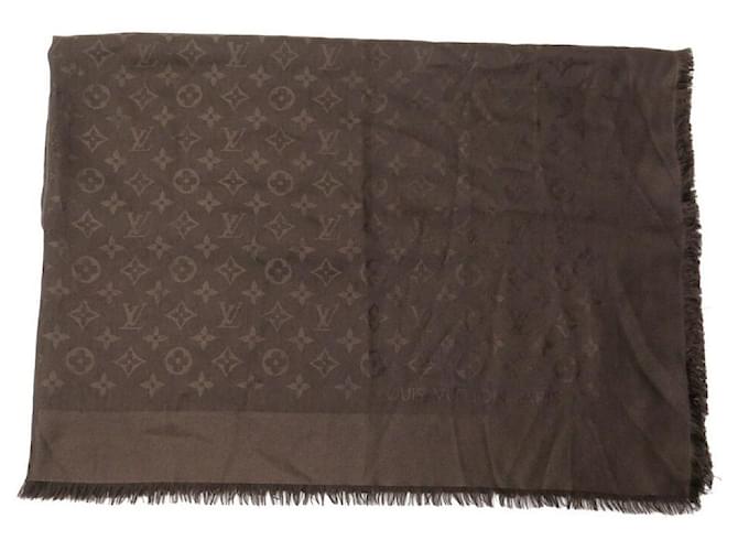 Louis Vuitton Monogram shawl 402336 SILK WOOL BROWN SILK SCARF