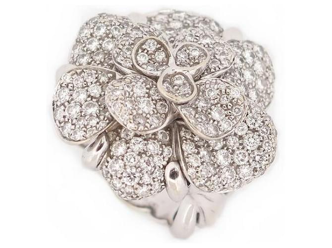 CHANEL CAMELIA T RING55 in white gold 18k and diamonds 3.45CT GOLD DIAMONDS  RING Silvery ref.505788 - Joli Closet