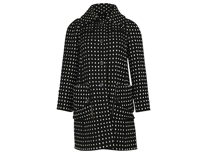 Diane Von Furstenberg Trench coat de bolinhas em lã preta Preto  ref.506554