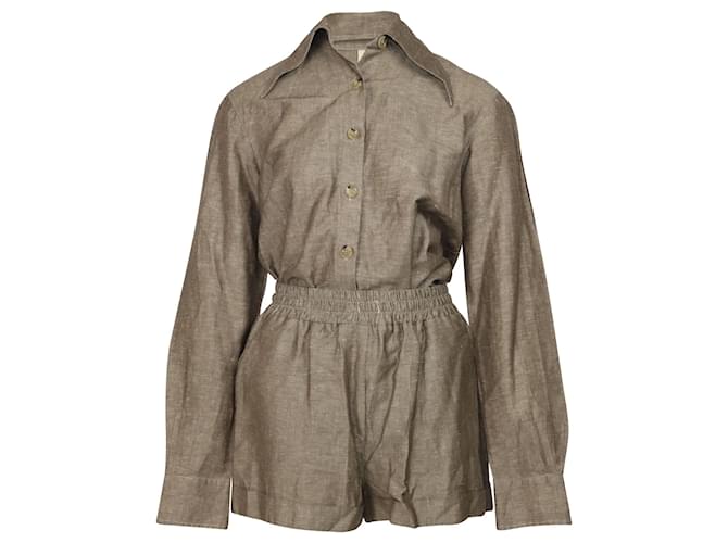 Autre Marque Prevu Long Sleeves and Shorts Set in Brown Linen  ref.506571