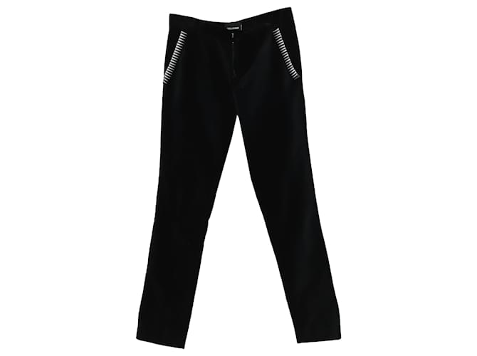 Zadig & Voltaire Slim Fit Stretch-Hose mit Stickerei aus schwarzem Samt  ref.506574