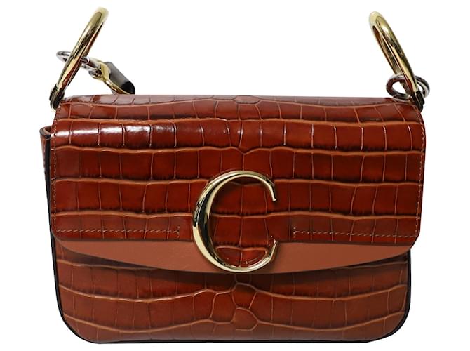 Chloé Small Chloé “C” lined Carry Bag in Embossed Croco Effect in