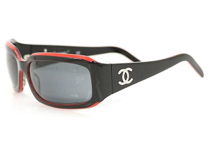 Used] Chanel Sunglasses Plastic Black Red Logo Coco Mark Brand ref
