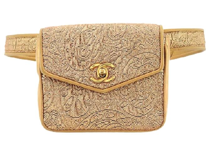 *[Used] Chanel Nishijin-ori Coco Mark Waist Bag Pouch Embroidery Leather Gold Vintage Gold Metal Fittings Golden  ref.506638
