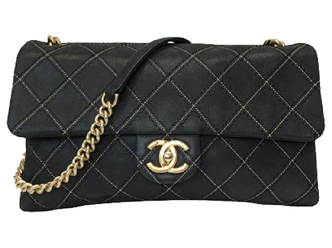 chanel bag black gold chain used