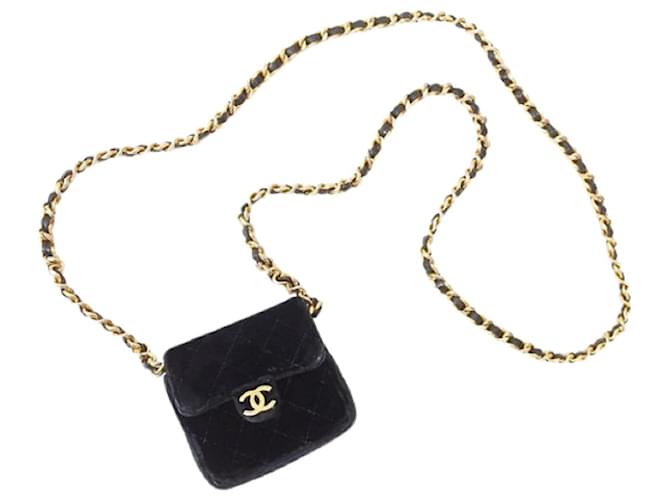 *[Usado] Bolsa Chanel Mini Matrasse Veludo Veludo Bolsa Couro Preto  ref.506642