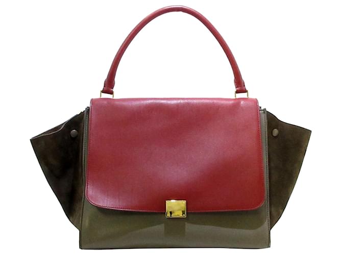 Céline Celine Gray Trapeze Leather Handbag Red Grey Suede Pony-style calfskin  ref.506686