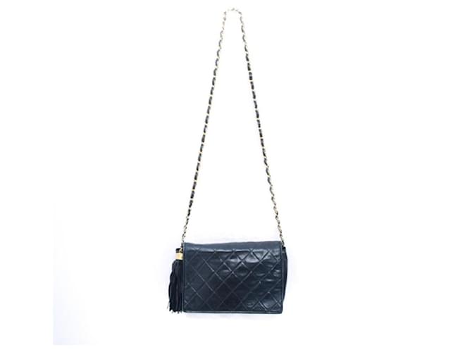 *[Used] CHANEL Single Flap Fringe Chain Shoulder Matrasse Lambskin Shoulder Bag Vintage Leather Women's Navy Navy blue  ref.506754