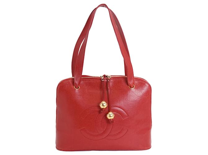 Chanel CC Caviar Shoulder Bag Red Leather ref.506844 - Joli Closet