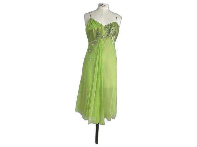 Autre Marque Vestido de cocktail de seda Frédéric Alzra com renda e cristais Verde claro