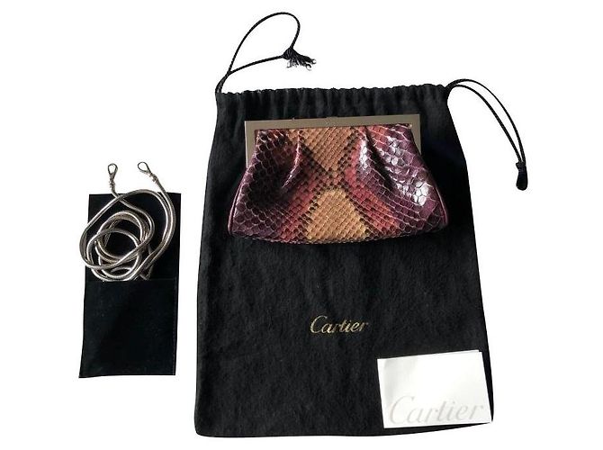 Borsa da sera Cartier Python con chiusura Silver Panther Rosa Porpora