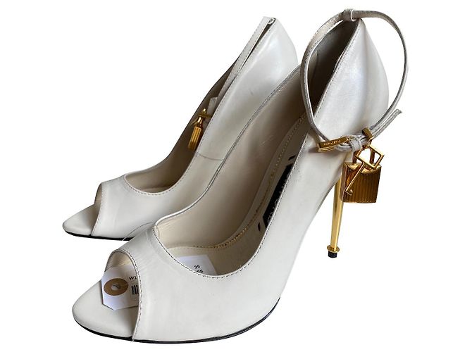 Salto aberto Tom Ford em couro branco