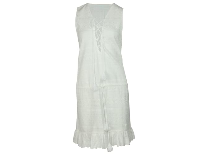 Melissa Odabash Layla Lace-Up Embroidered Mini Dress in White Cotton Cream  ref.507391