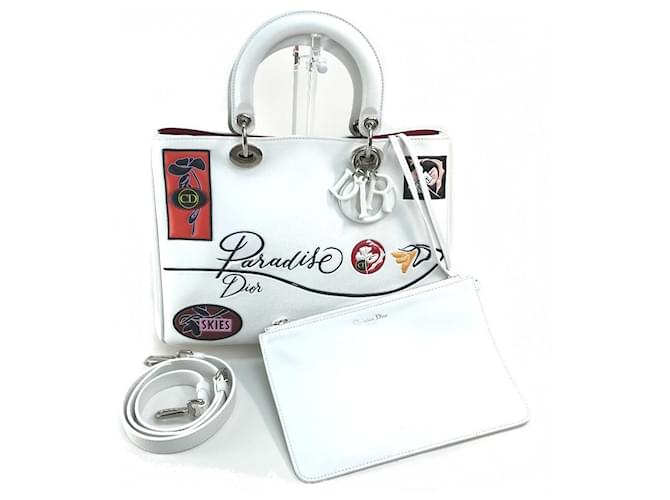 *[Used] Christian Dior Logo charm with pouch Diorissimo Paradise 2WAY Shoulder bag Handbag Leather Ladies White x Multicolor Multiple colors  ref.507456