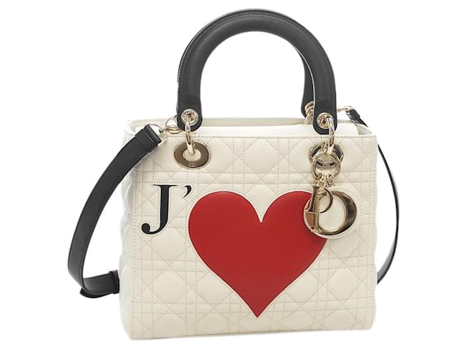 *[Used] Christian Dior Bag Lady Dior Canage Amour 2WAY Heart White Leather  ref.507540