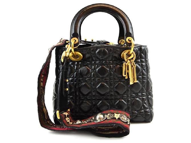 *[Used] Christian Dior Lady Dior Hands Black Handbags Leather  ref.507543