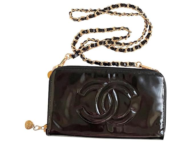 Chanel borse, portafogli, casi Nero Pelle verniciata  ref.507549