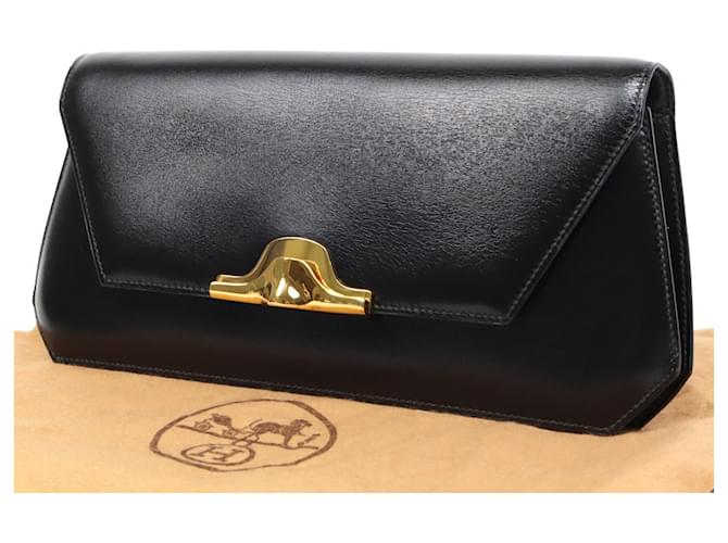 Hermès *[Used] HERMES  Napoleon calf leather Black Clutch Bag  ref.507718