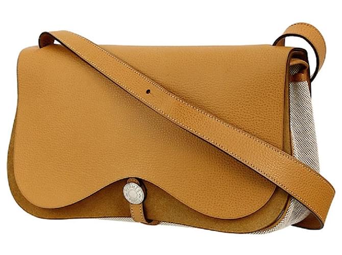 Hermès *[Used] Hermes Sack Colorado MM Vash Liage Toile Ash Handbag Shoulder Bag 2way 3way Clutch Bag Beige Leather  ref.507743